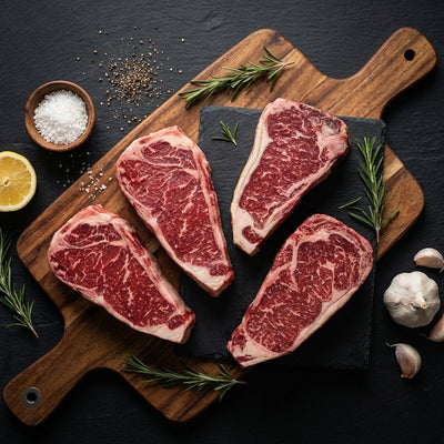My Butcher Box — Box Découverte NY — 4 New York Strip de races différentes (frais, maturé, Mirandesa, Salers Angus) — boucherie en ligne France