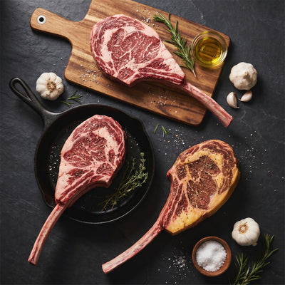 My Butcher Box — Box Découverte Tomahawk — 3 tomahawks Salers Angus, Angus, Rubia Gallega — boucherie en ligne France