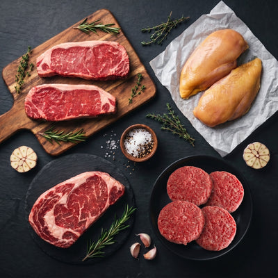 My Butcher Box — Box Classic — NY frais, filets poulet jaune, entrecôte Simmental, steak haché Angus — boucherie en ligne France