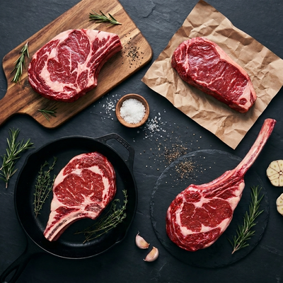 My Butcher Box — Box La Maturée — entrecôte Simmental, NY, côte Holstein, tomahawk Rubia maturés — boucherie en ligne France