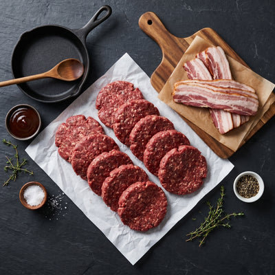 My Butcher Box — Box Burger Simple — 10 steaks hachés Angus 200g, bacon, sauce cowboy — boucherie en ligne France